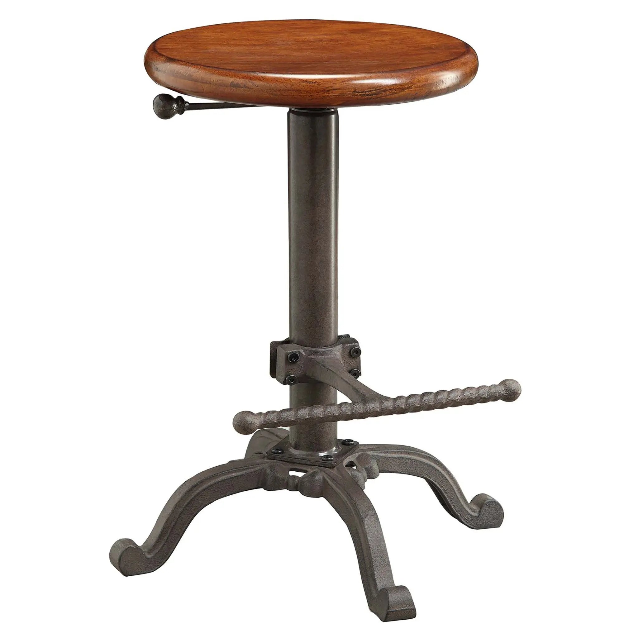 30" Chestnut And Gray Steel Swivel Backless Adjustable Height Bar Chair Homeroots Living Room
