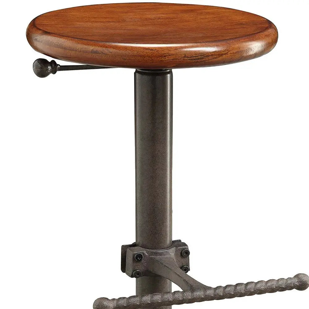 30" Chestnut And Gray Steel Swivel Backless Adjustable Height Bar Chair Homeroots Living Room