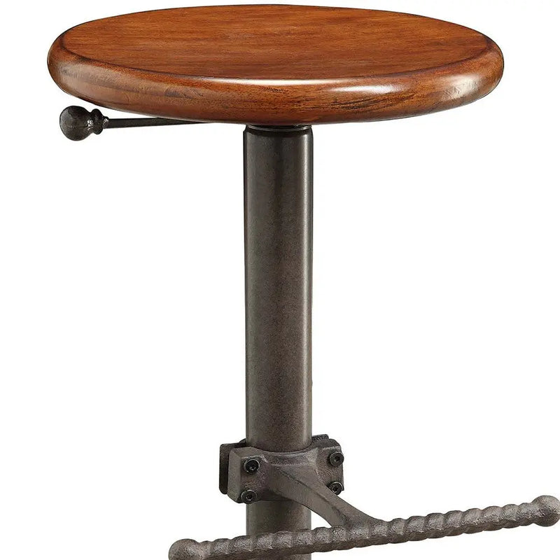 30" Chestnut And Gray Steel Swivel Backless Adjustable Height Bar Chair Homeroots Living Room