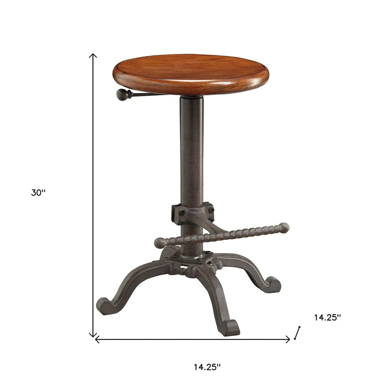 30" Chestnut And Gray Steel Swivel Backless Adjustable Height Bar Chair Homeroots Living Room