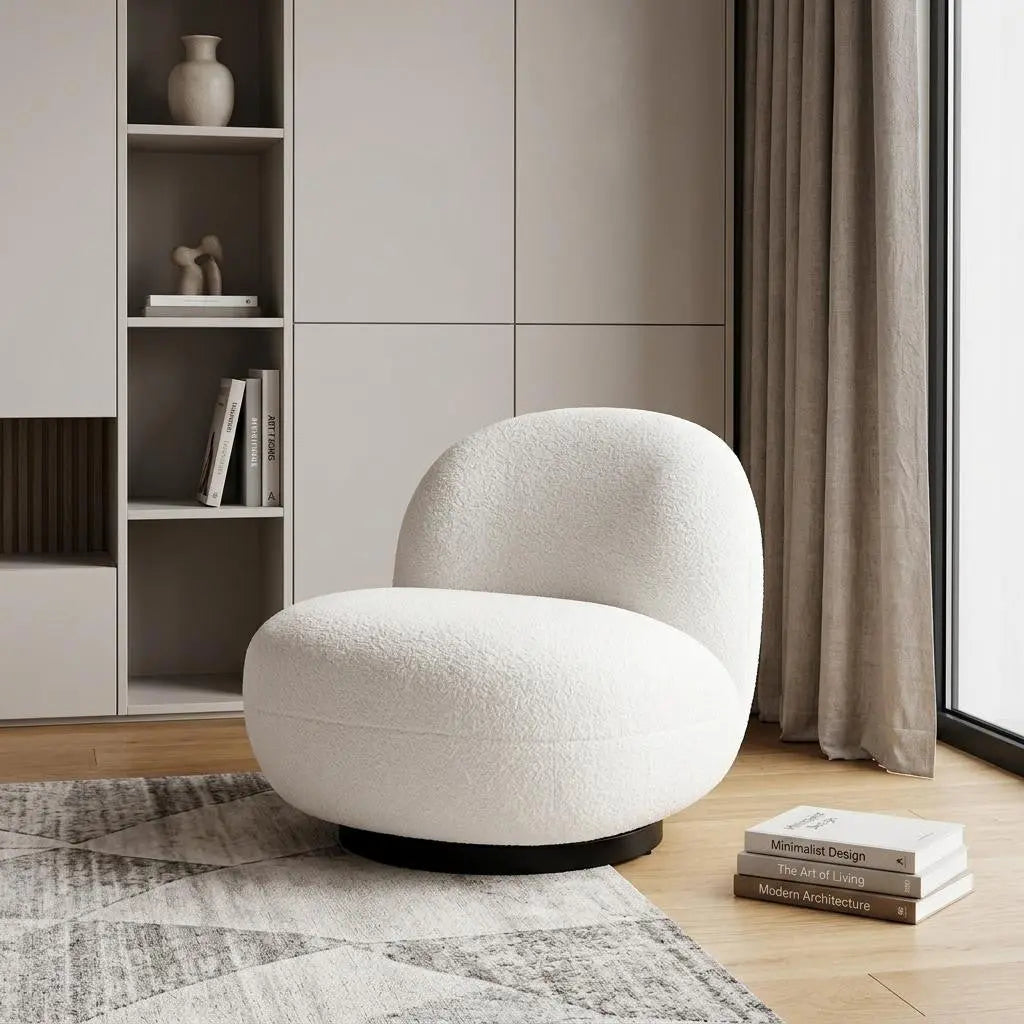 30" Cream And Black Faux Shearling And Upholstered Slipper Chair Homeroots Living Room