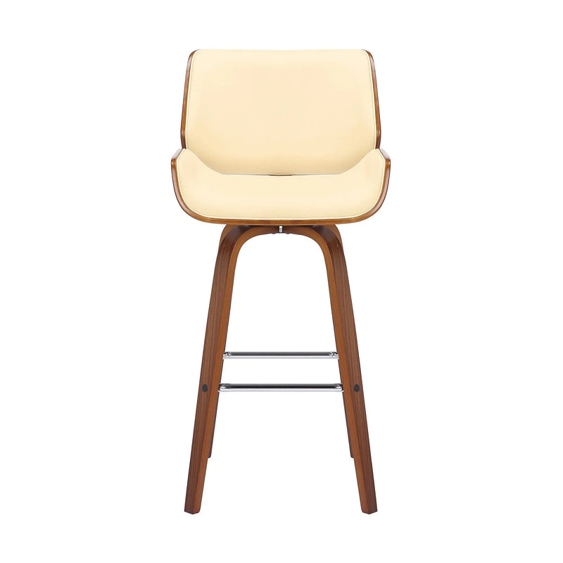 30" Cream And Brown Faux Leather And Solid Wood Swivel Bar Height Bar Chair Homeroots Living Room
