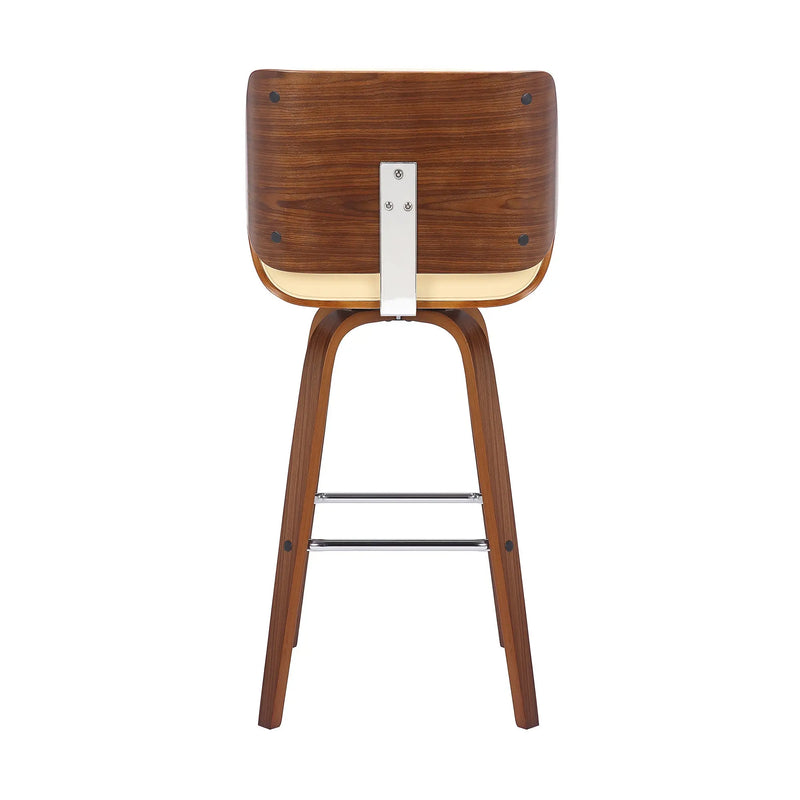 30" Cream And Brown Faux Leather And Solid Wood Swivel Bar Height Bar Chair Homeroots Living Room