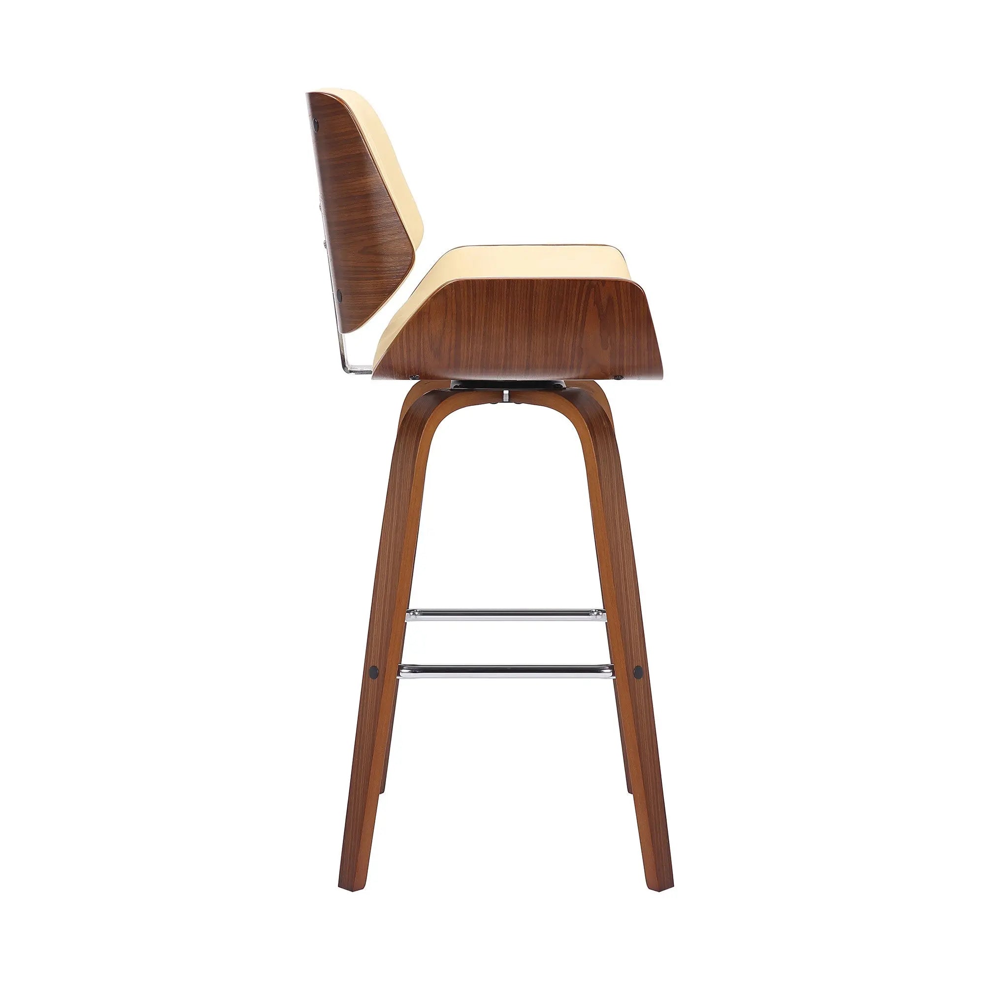 30" Cream And Brown Faux Leather And Solid Wood Swivel Bar Height Bar Chair Homeroots Living Room
