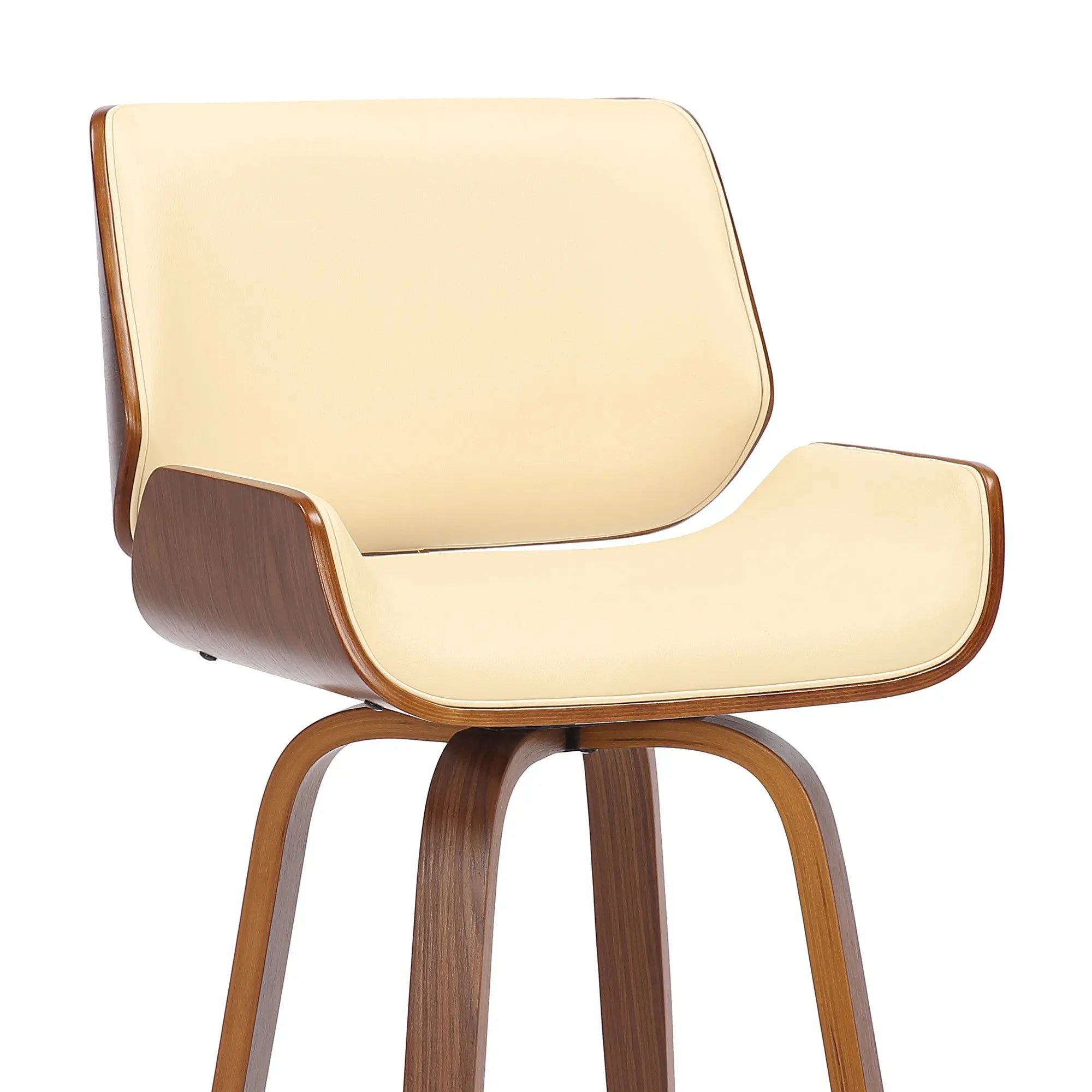 30" Cream And Brown Faux Leather And Solid Wood Swivel Bar Height Bar Chair Homeroots Living Room
