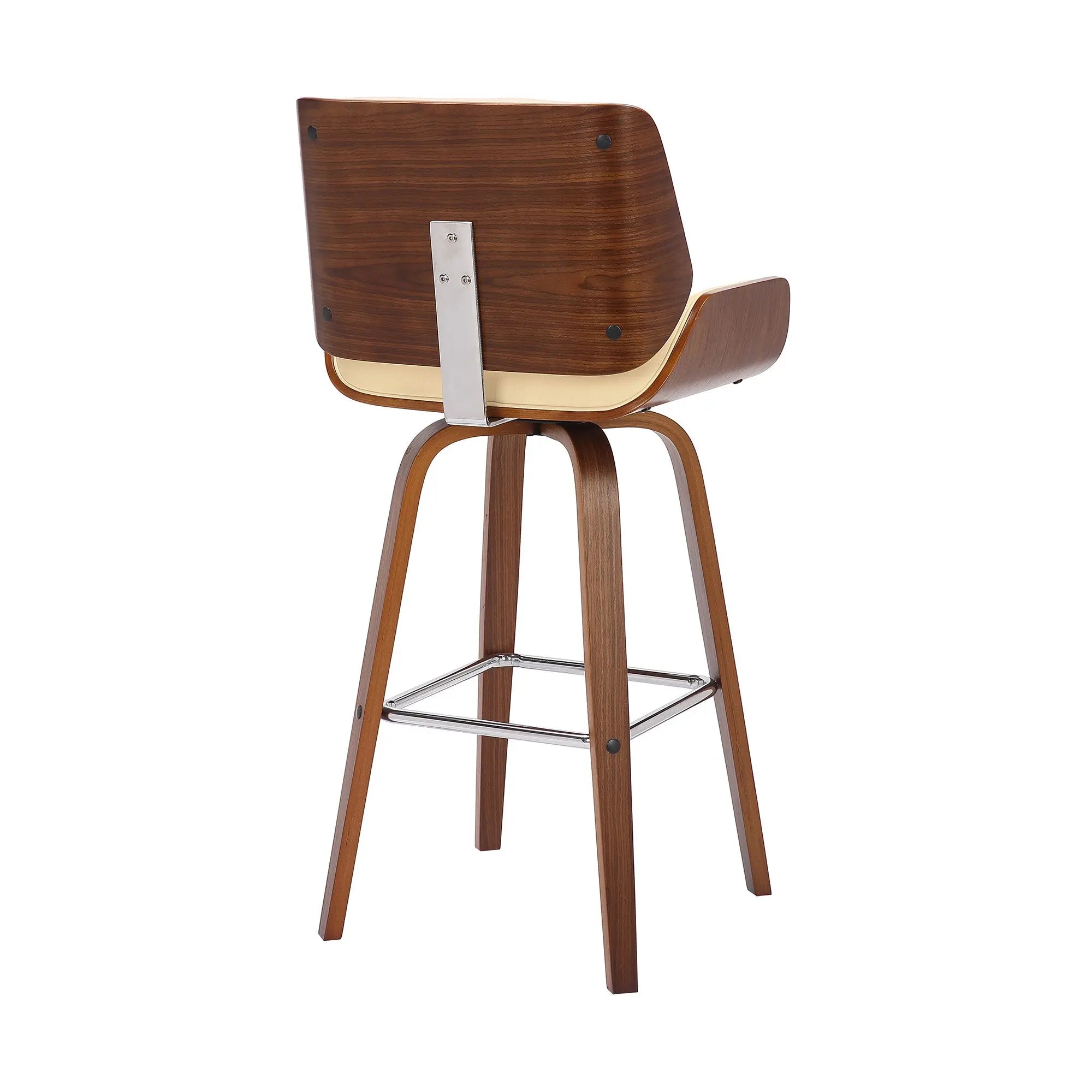 30" Cream And Brown Faux Leather And Solid Wood Swivel Bar Height Bar Chair Homeroots Living Room