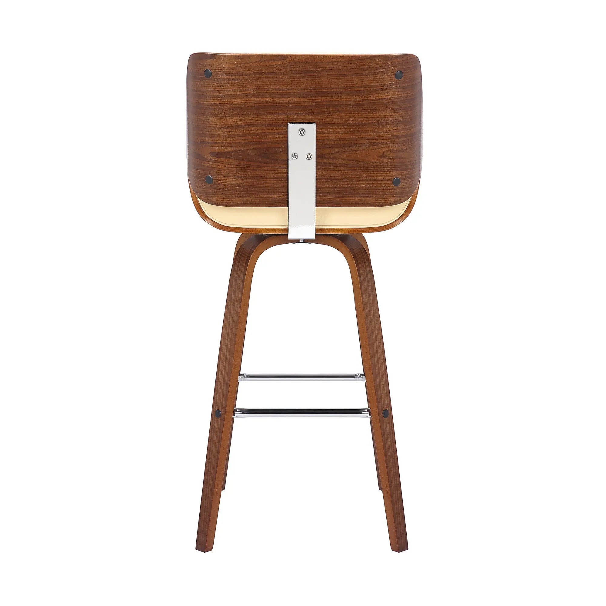 30" Cream And Brown Faux Leather And Solid Wood Swivel Bar Height Bar Chair Homeroots Living Room