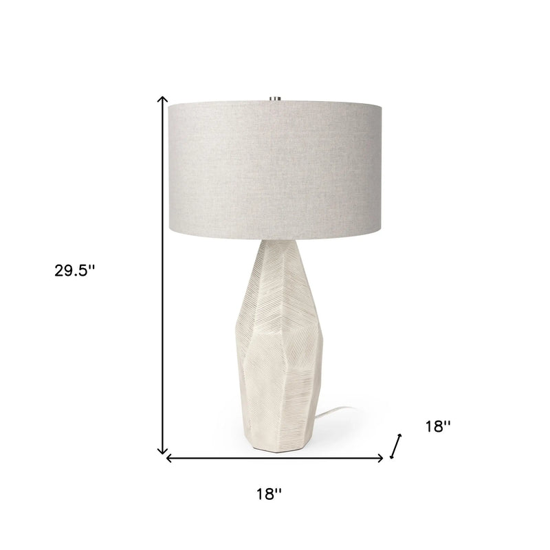 30" Cream Round Bedside Lamp With Drum Shade Homeroots Lighting