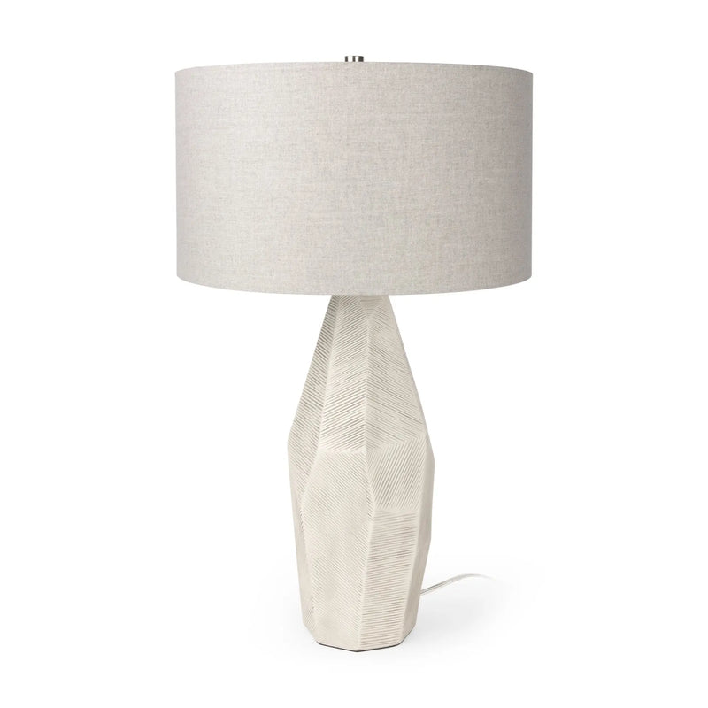 30" Cream Round Bedside Lamp With Drum Shade Homeroots Lighting