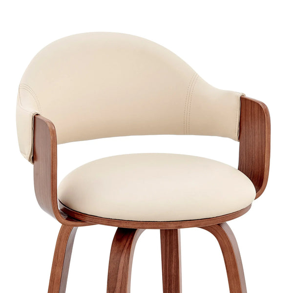 30" Cream and Brown Fabric Low Back Bar Height Swivel Bar Chair Homeroots Living Room
