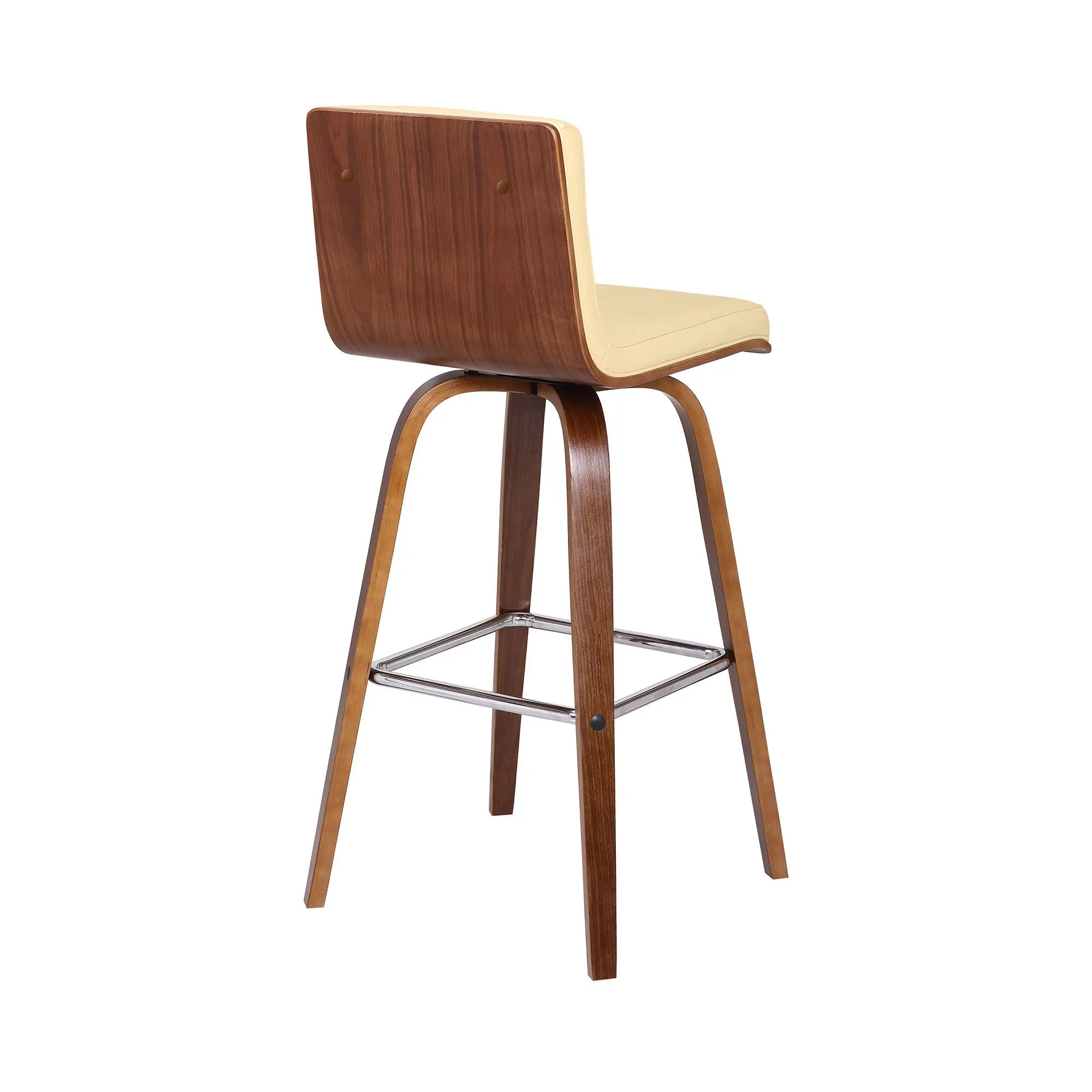 30" Cream and Brown Fabric and Iron Low Back Bar Height Swivel Bar Chair - GreatEagleInc