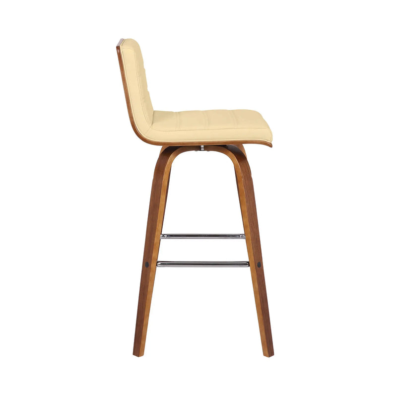 30" Cream and Brown Fabric and Iron Low Back Bar Height Swivel Bar Chair - GreatEagleInc