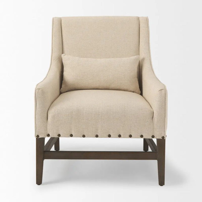 30" Cream and Brown Linen and Solid Wood Arm Chair Homeroots Living Room