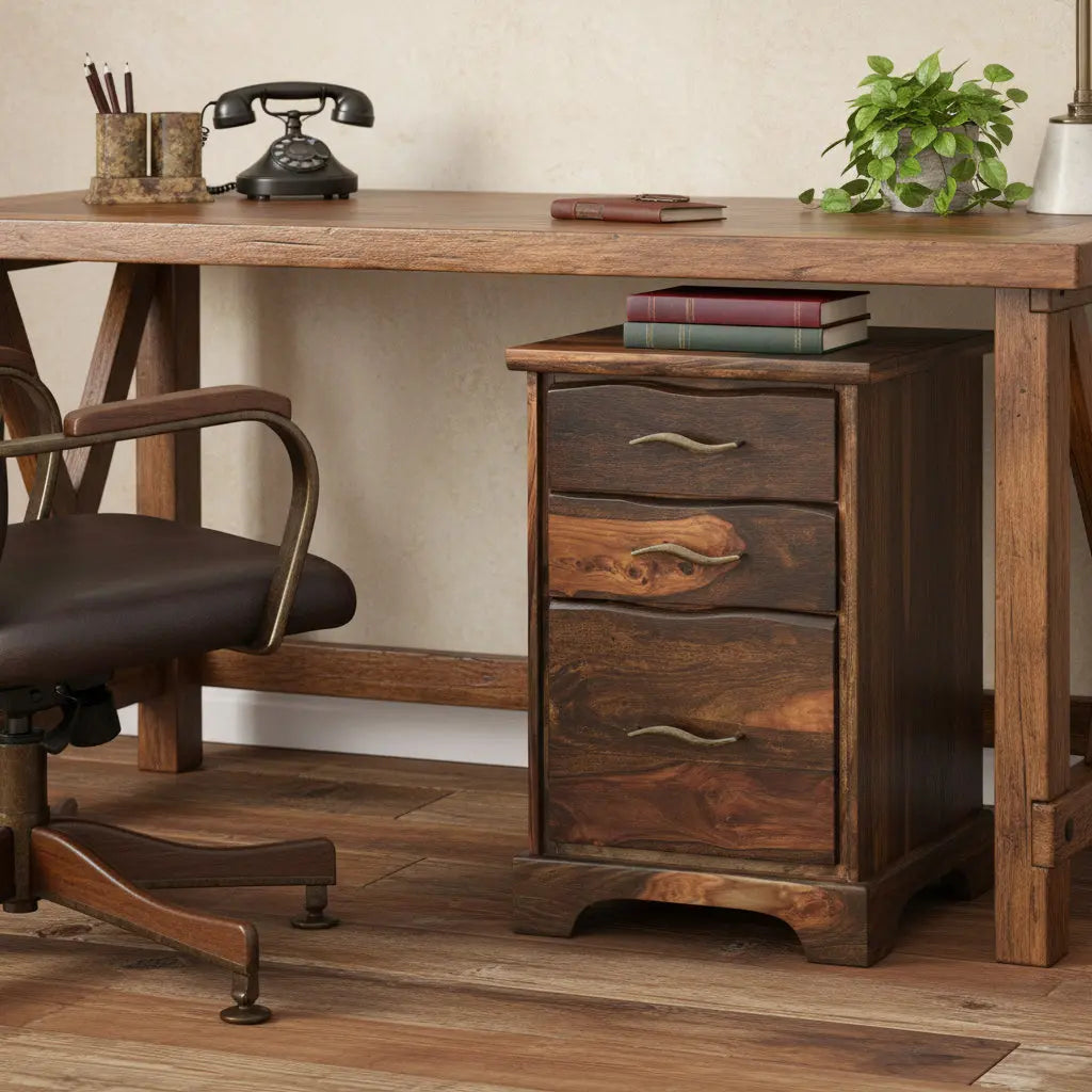 30" Dark Brown Solid Wood Three Drawer Live Edge Filing Cabinet Homeroots Office