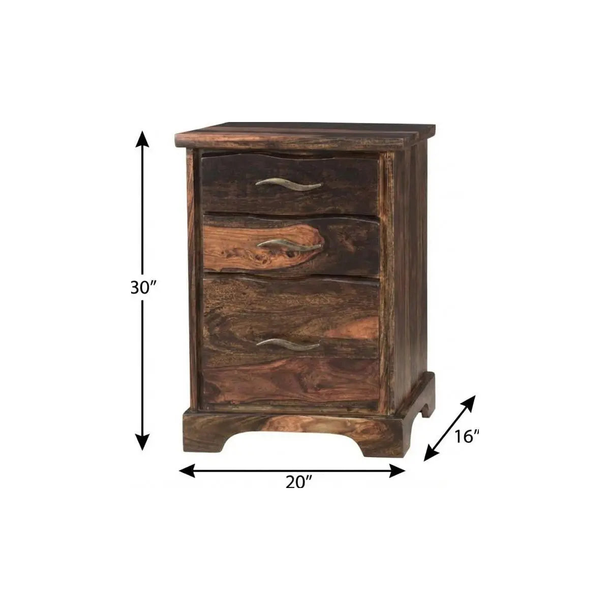 30" Dark Brown Solid Wood Three Drawer Live Edge Filing Cabinet Homeroots Office