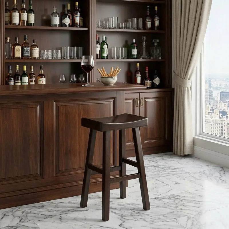 30" Espresso Solid Wood Backless Bar Height Bar Chair Homeroots Living Room