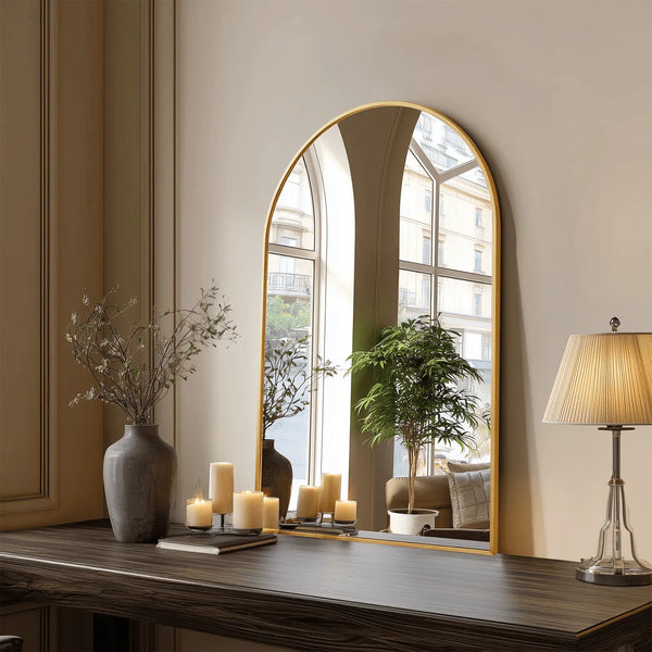 30" Gold Aluminum Arch Framed Accent Mirror Homeroots Bed & Bath