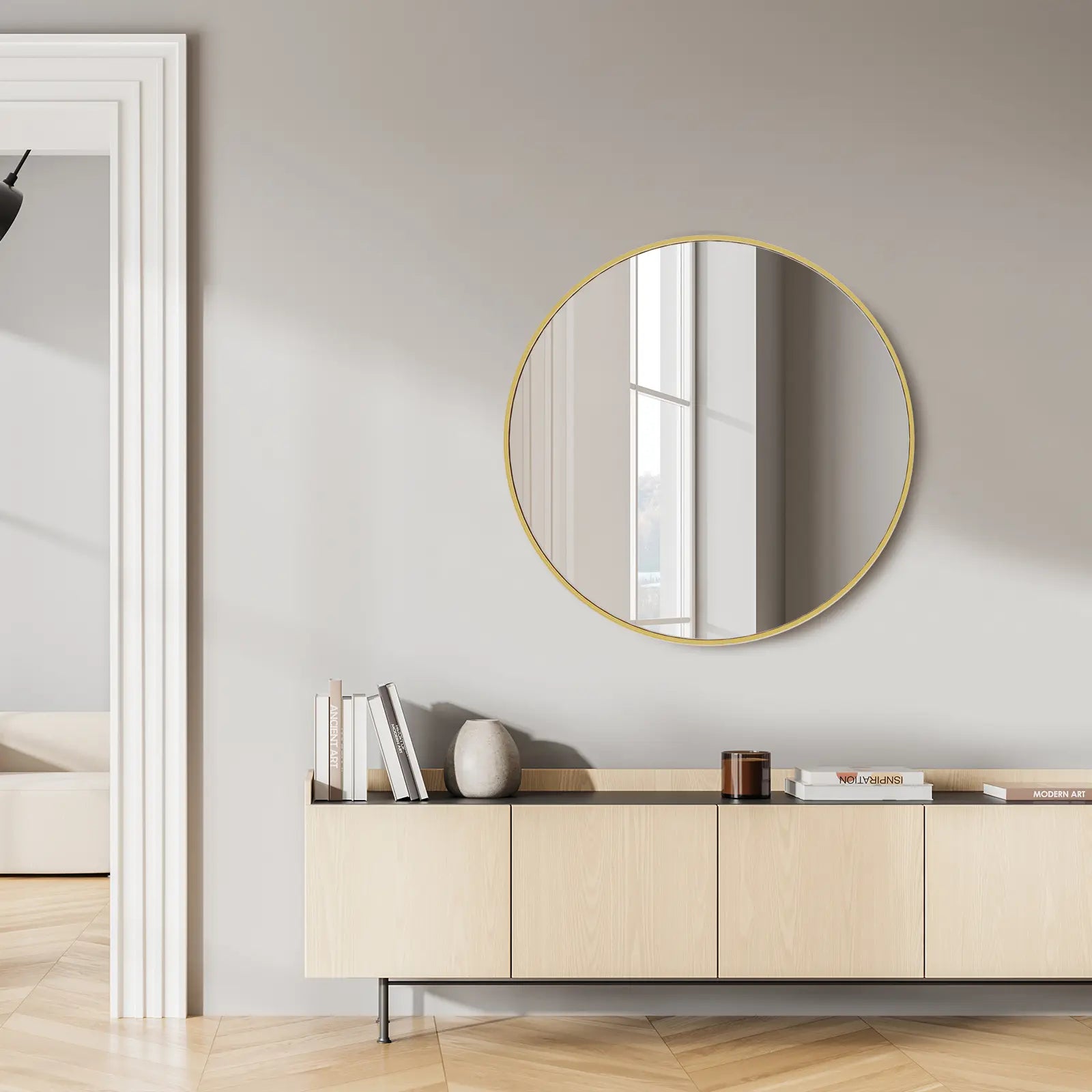 30" Gold Aluminum Round Framed Accent Mirror Homeroots Bed & Bath