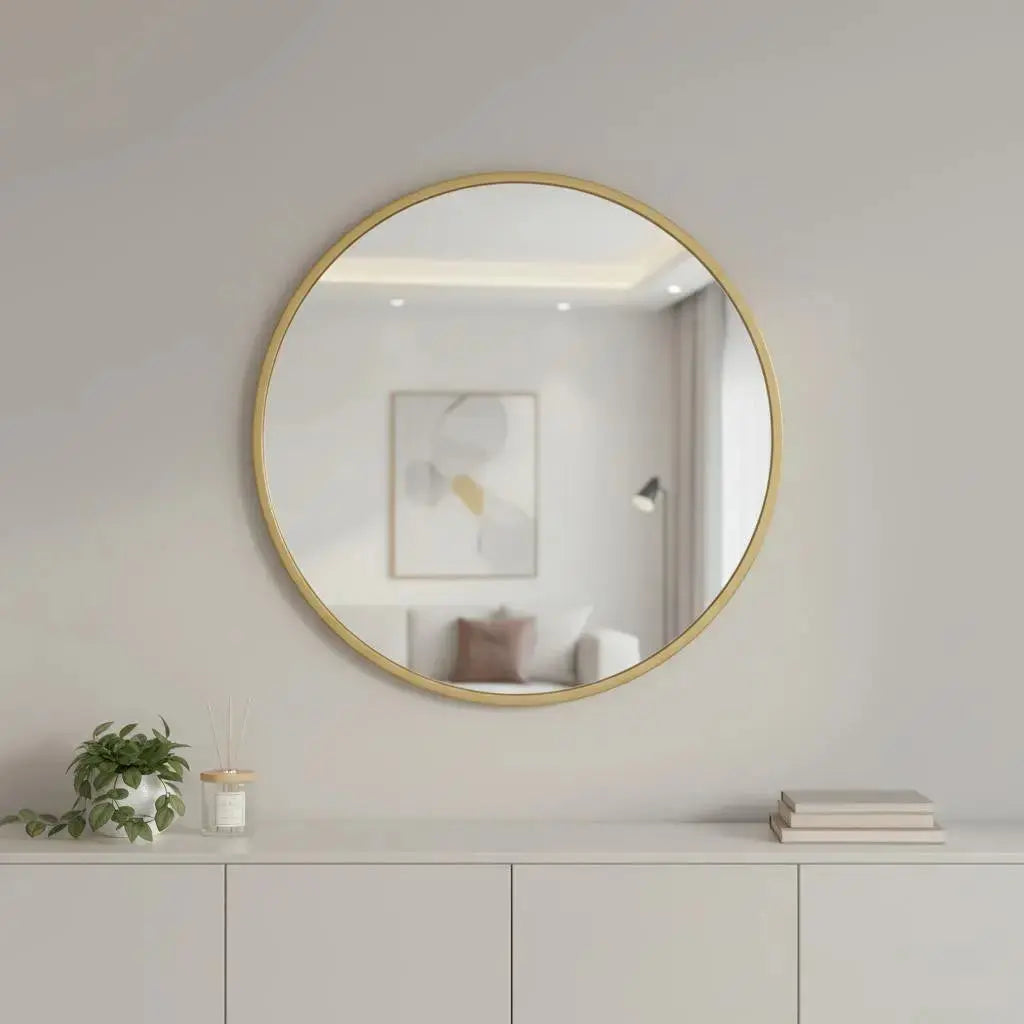 30" Gold Aluminum Round Framed Accent Mirror Homeroots Bed & Bath