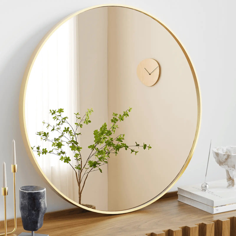 30" Gold Aluminum Round Framed Accent Mirror Homeroots Bed & Bath