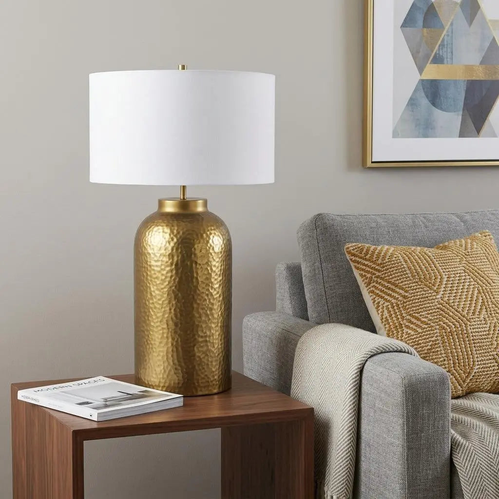 30" Gold Novelty Table Lamp With Drum Shade Homeroots Lighting