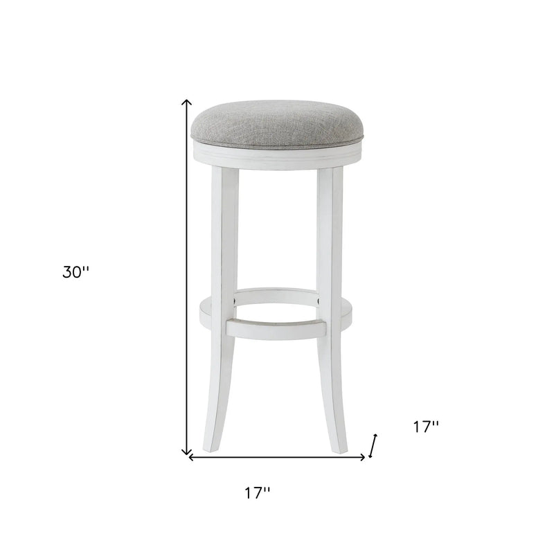 30" Gray And Antiqued White Solid Wood Swivel Backless Bar Height Bar Chair - GreatEagleInc
