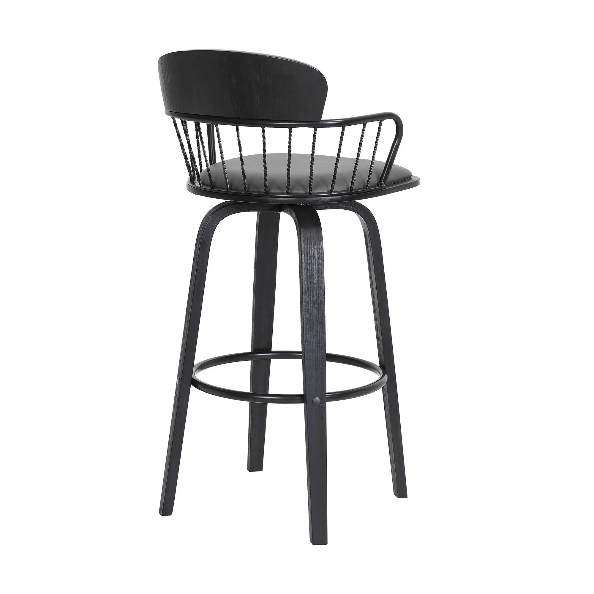 30" Gray And Black Faux Leather Swivel Low Back Bar Height Bar Chair Homeroots Living Room