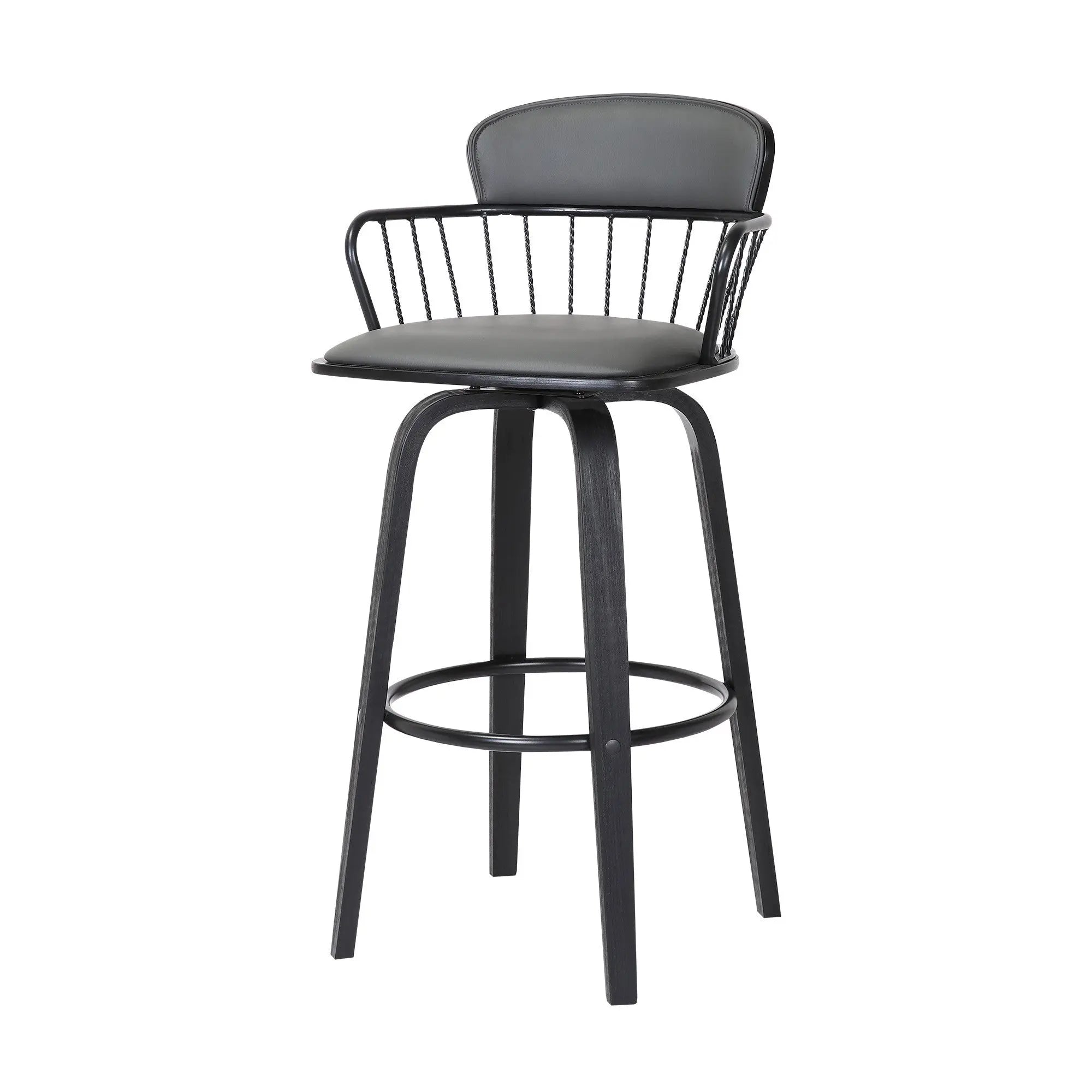 30" Gray And Black Faux Leather Swivel Low Back Bar Height Bar Chair Homeroots Living Room