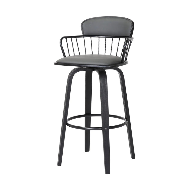 30" Gray And Black Faux Leather Swivel Low Back Bar Height Bar Chair Homeroots Living Room