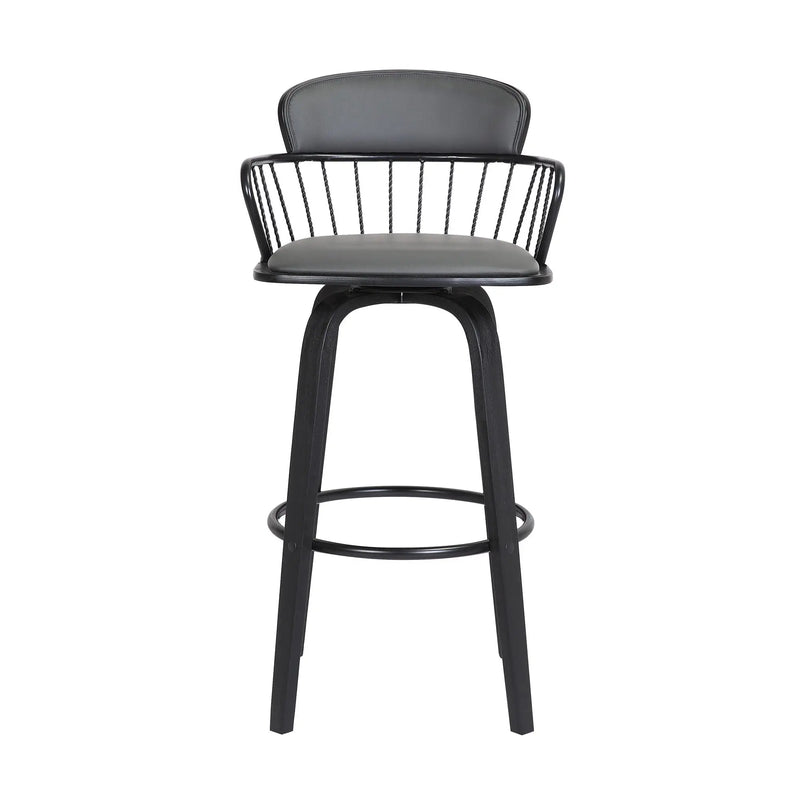 30" Gray And Black Faux Leather Swivel Low Back Bar Height Bar Chair Homeroots Living Room