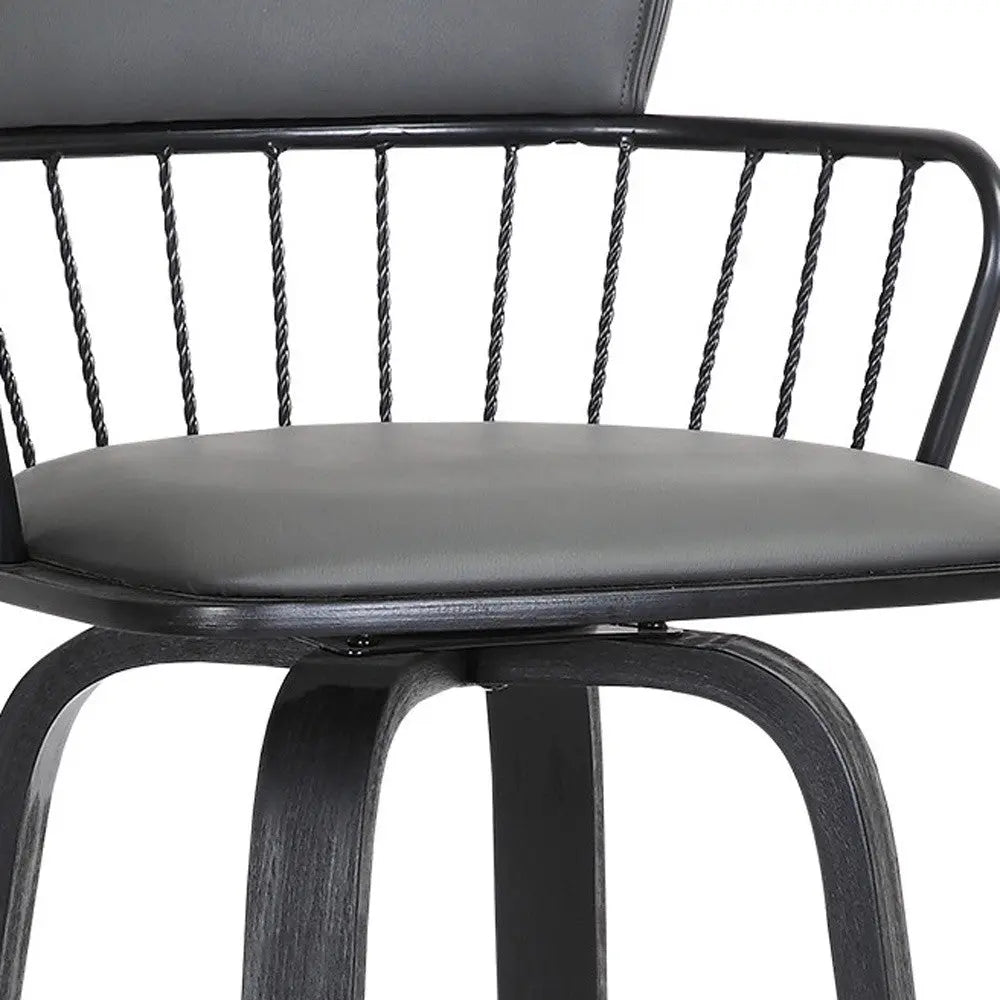 30" Gray And Black Faux Leather Swivel Low Back Bar Height Bar Chair Homeroots Living Room
