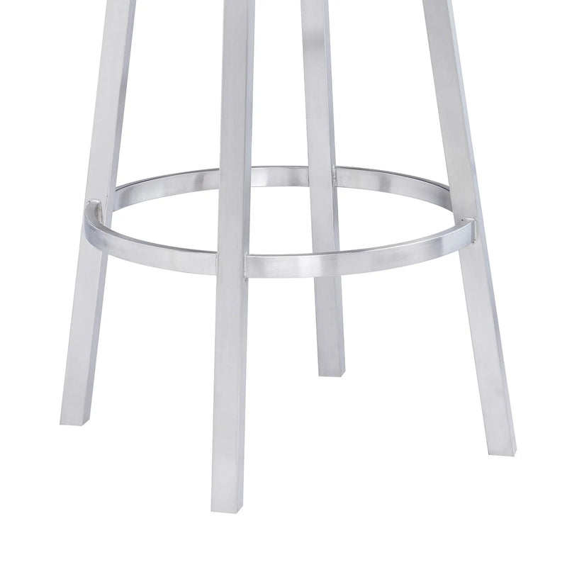 30" Gray And Silver Faux Leather And Iron Swivel Low Back Bar Height Bar Chair Homeroots Living Room