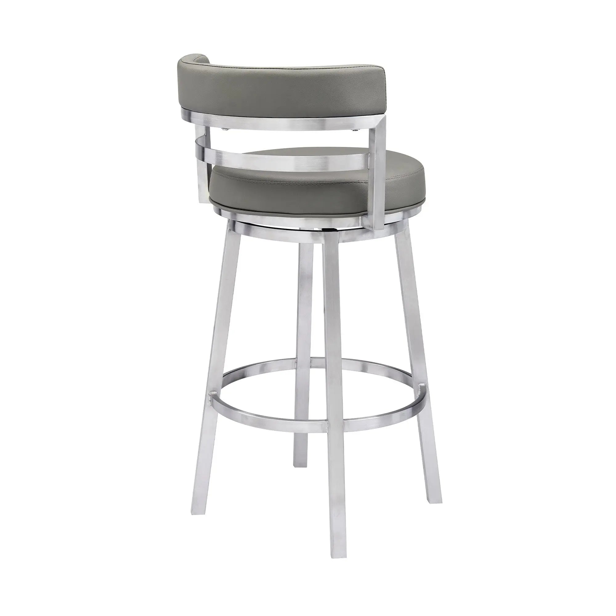 30" Gray And Silver Faux Leather And Iron Swivel Low Back Bar Height Bar Chair Homeroots Living Room