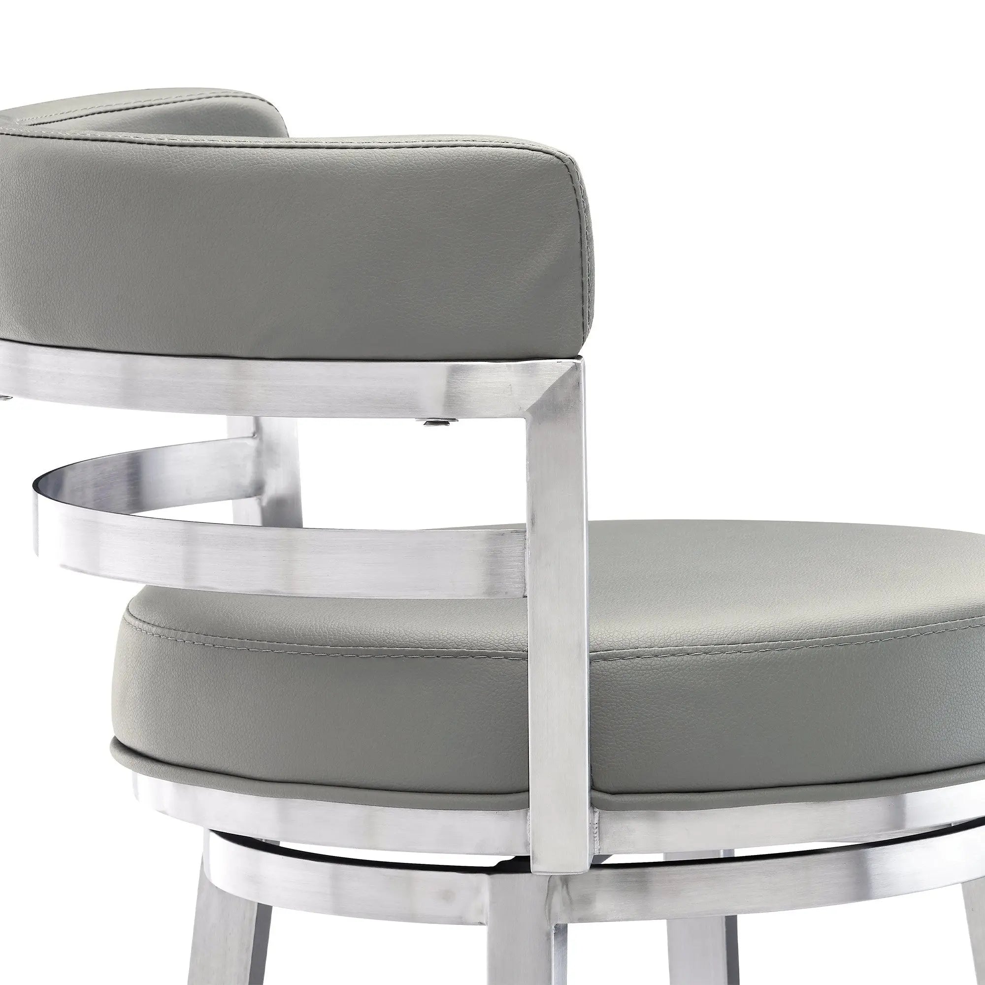 30" Gray And Silver Faux Leather And Iron Swivel Low Back Bar Height Bar Chair Homeroots Living Room
