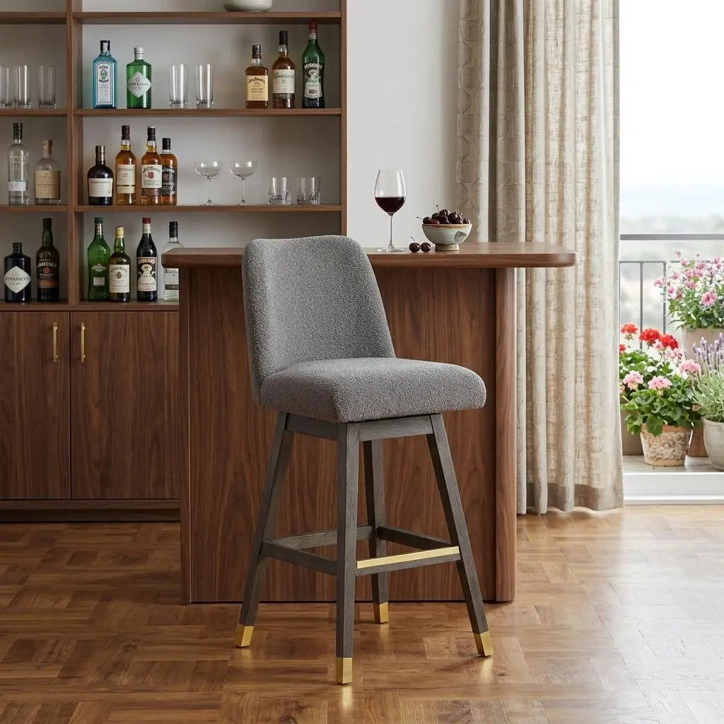 30" Gray Solid Wood Bar Height Swivel Bar Chair Homeroots Living Room