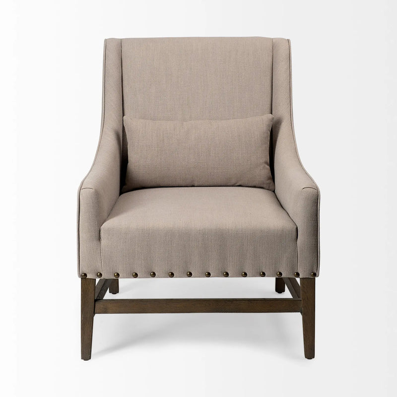 30" Gray and Beige Fabric and Solid Wood Wingback Chair Homeroots Living Room