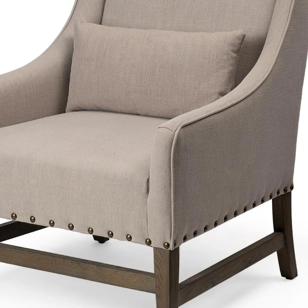 30" Gray and Beige Fabric and Solid Wood Wingback Chair Homeroots Living Room