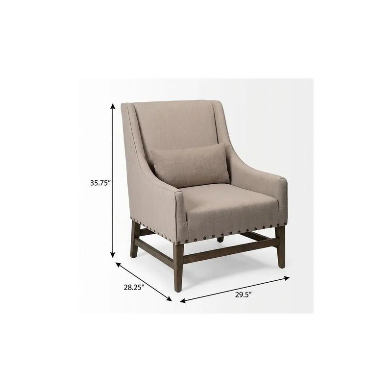 30" Gray and Beige Fabric and Solid Wood Wingback Chair Homeroots Living Room