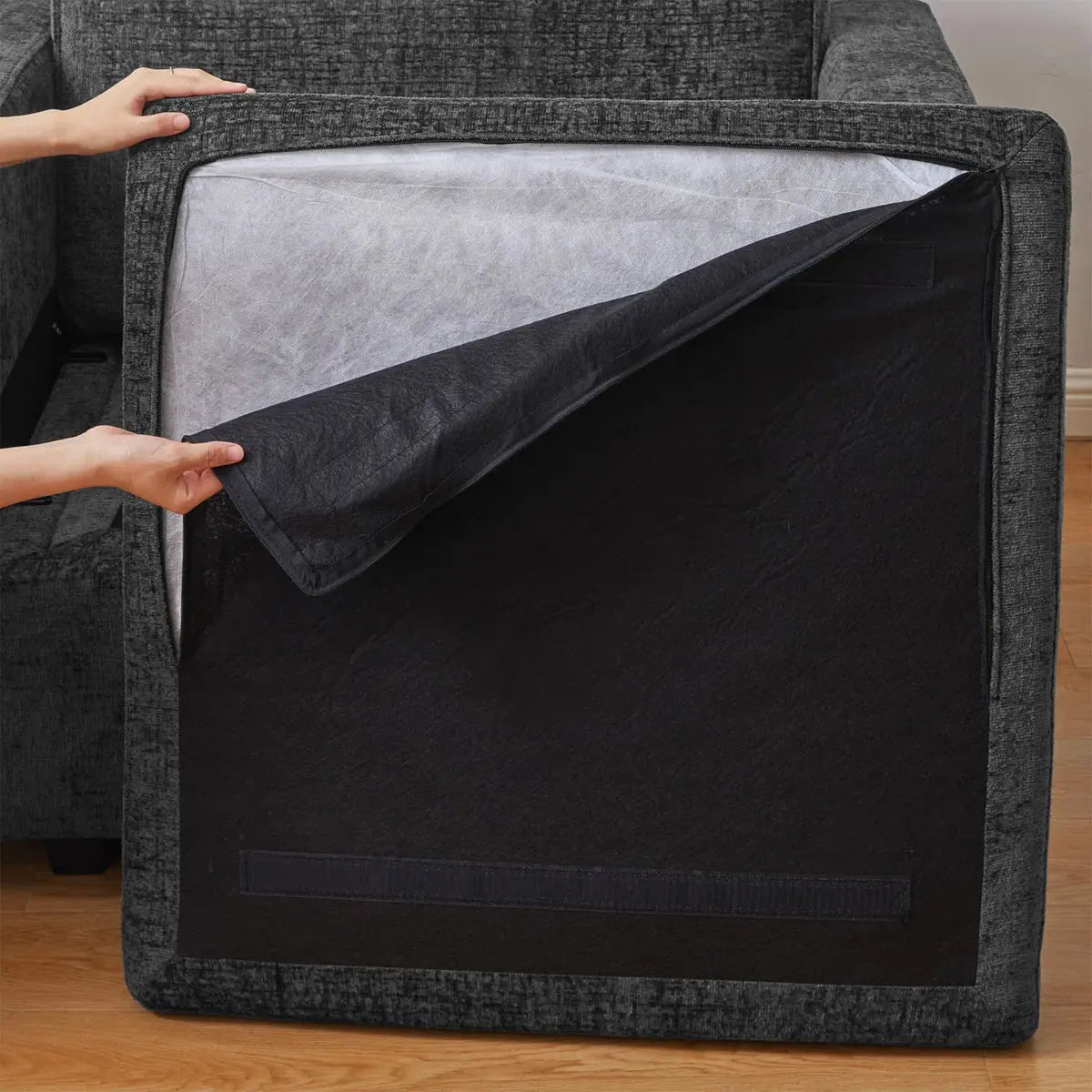 30" Gray and Black Chenille Storage Ottoman Homeroots Living Room