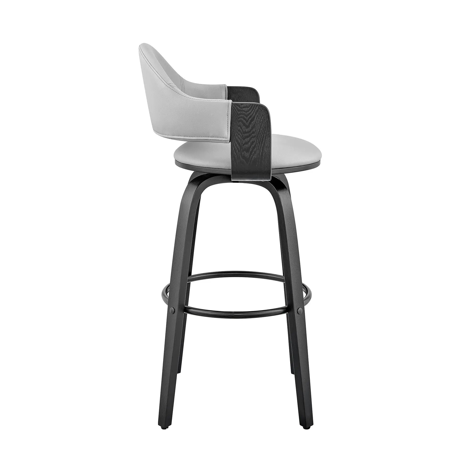 30" Gray and Black Fabric and Iron Low Back Bar Height Swivel Bar Chair Homeroots Living Room