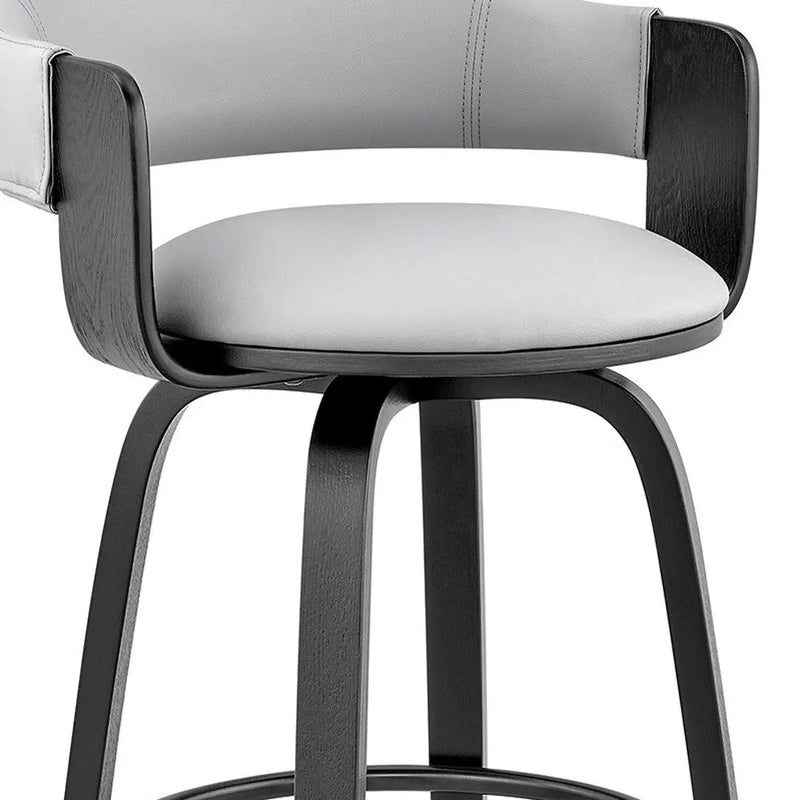 30" Gray and Black Fabric and Iron Low Back Bar Height Swivel Bar Chair Homeroots Living Room