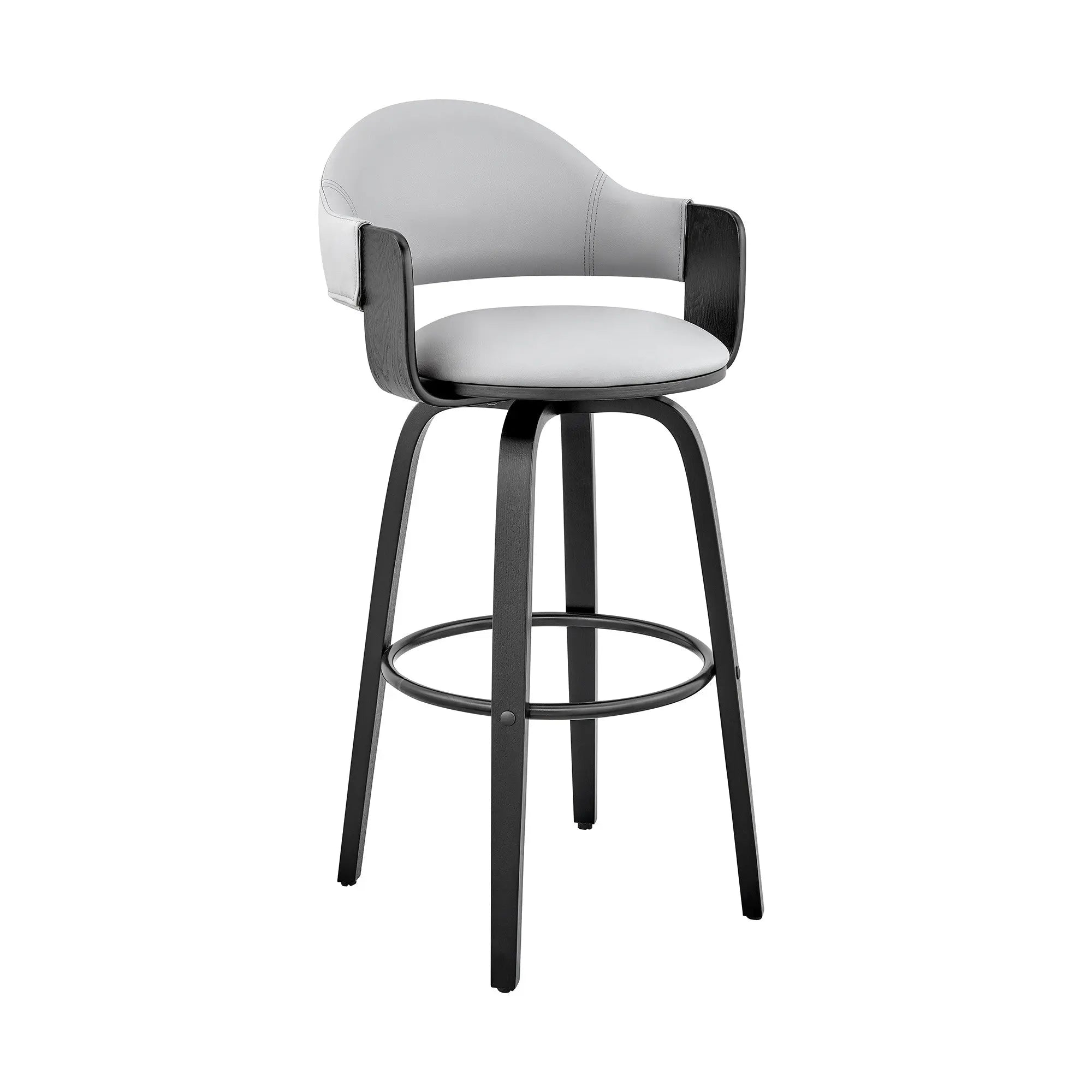 30" Gray and Black Fabric and Iron Low Back Bar Height Swivel Bar Chair Homeroots Living Room