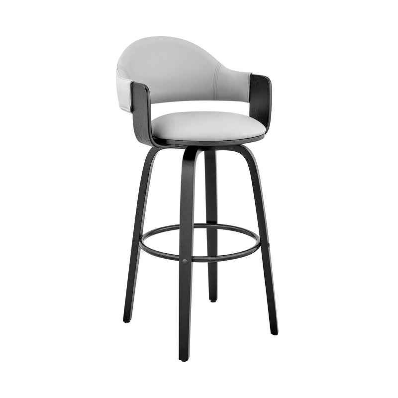 30" Gray and Black Fabric and Iron Low Back Bar Height Swivel Bar Chair Homeroots Living Room