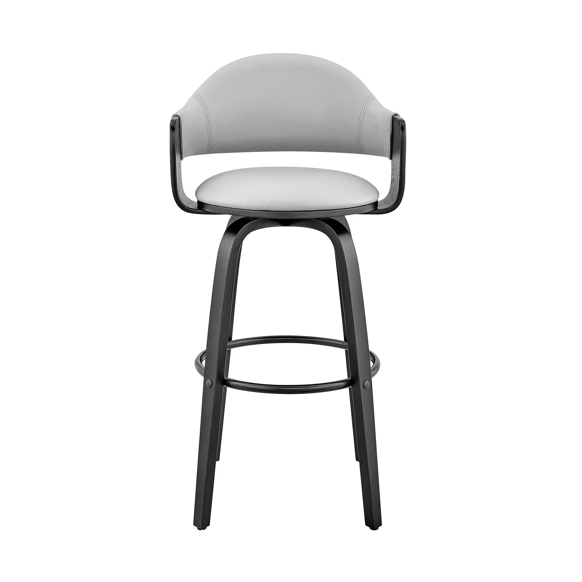 30" Gray and Black Fabric and Iron Low Back Bar Height Swivel Bar Chair Homeroots Living Room