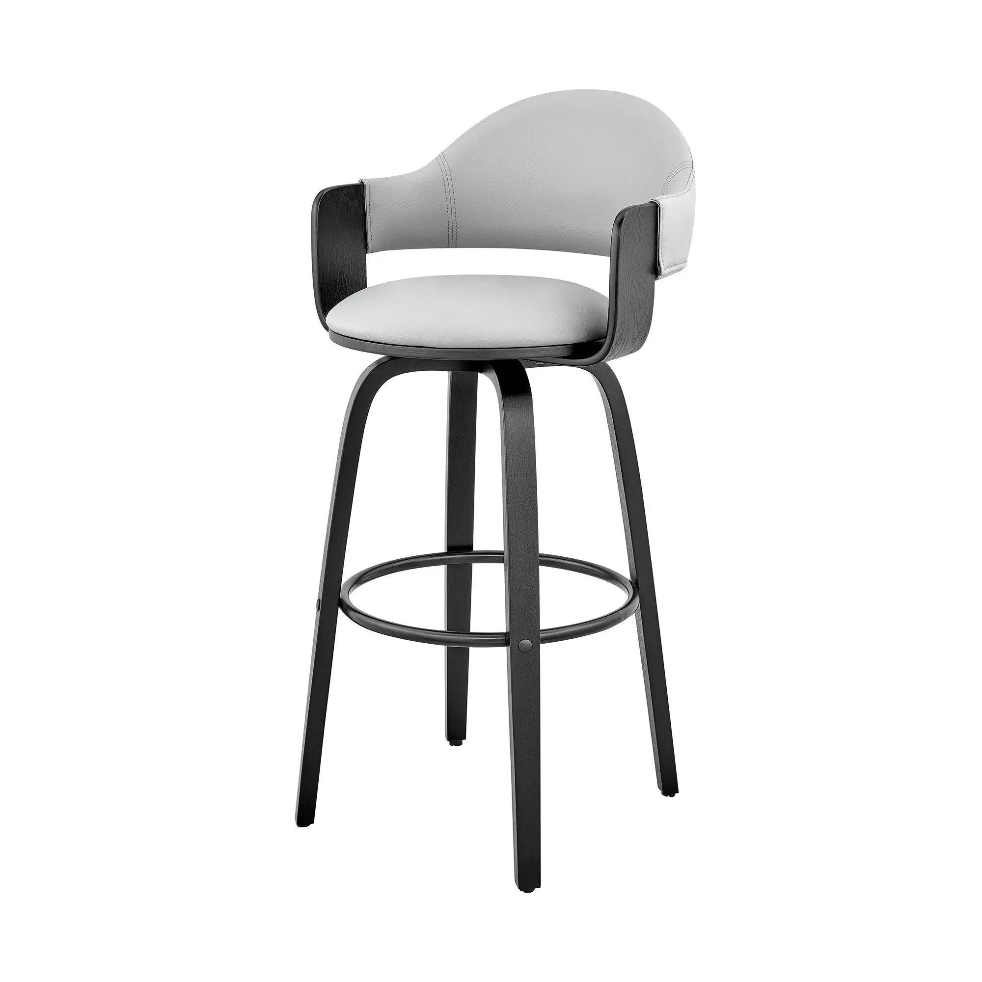 30" Gray and Black Fabric and Iron Low Back Bar Height Swivel Bar Chair Homeroots Living Room