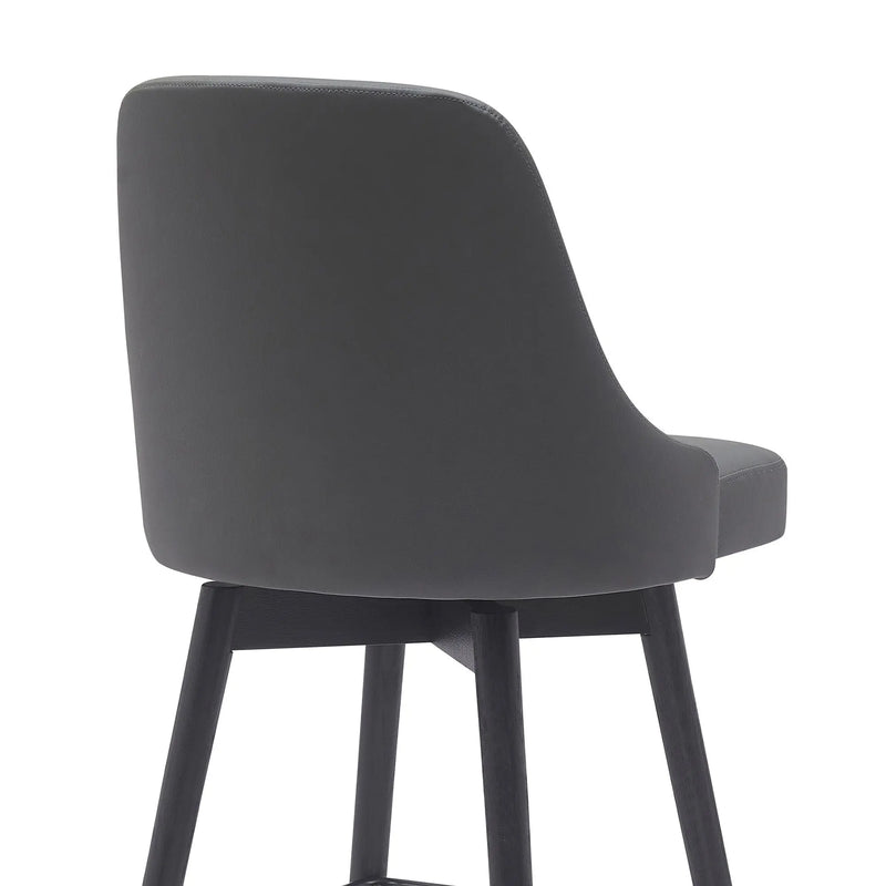 30" Gray and Black Faux Leather with Solid Wood Swivel Bar Height Bar Chair Homeroots Living Room
