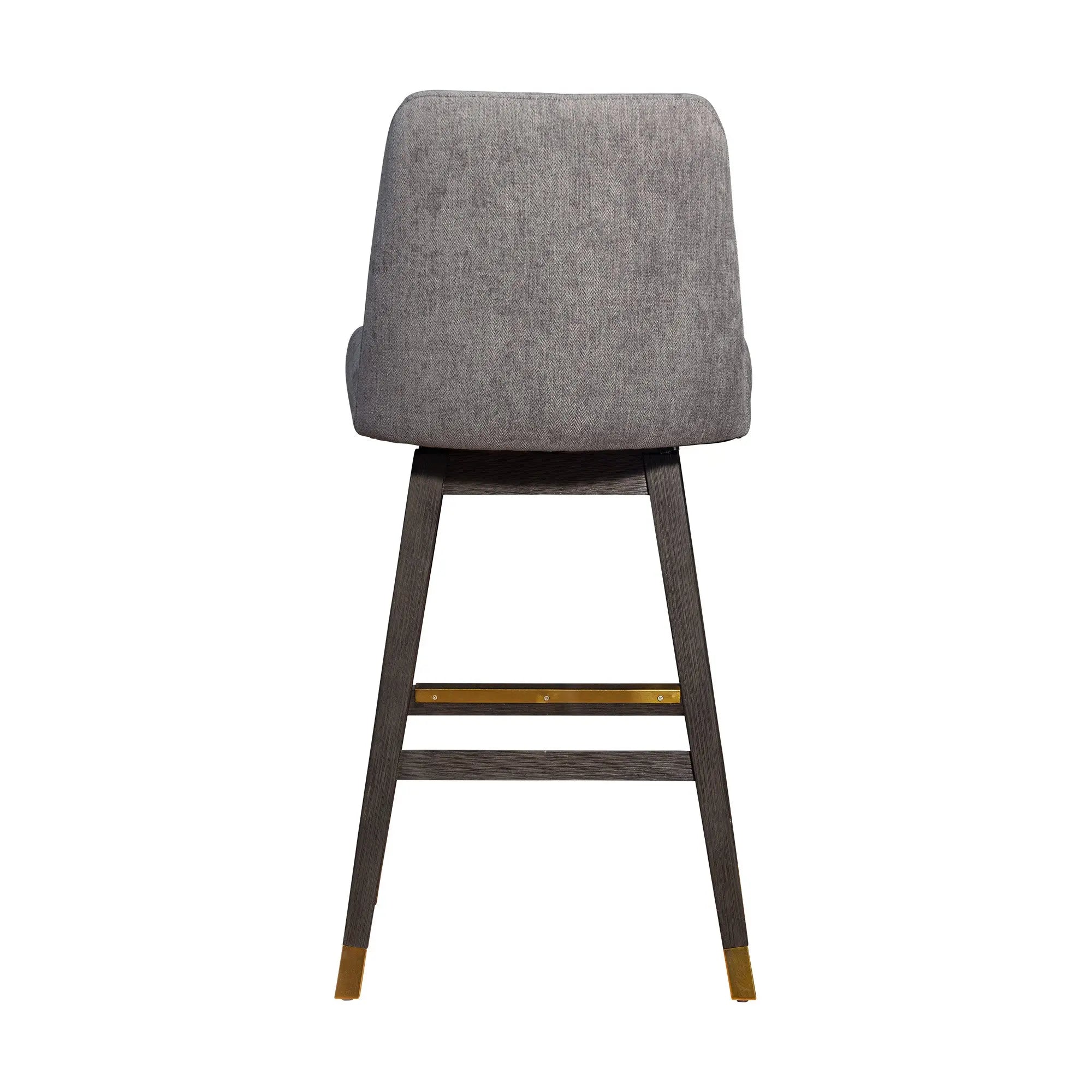 30" Gray and Brown Fabric and Solid Wood Swivel Bar Chair Homeroots Living Room