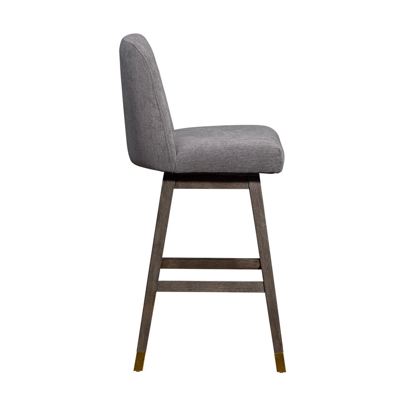 30" Gray and Brown Fabric and Solid Wood Swivel Bar Chair Homeroots Living Room