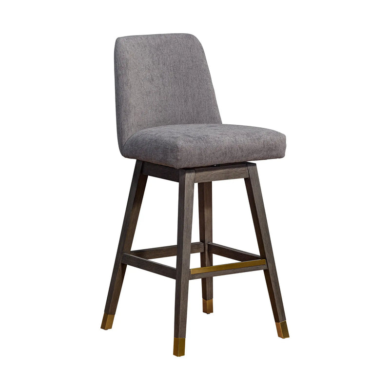 30" Gray and Brown Fabric and Solid Wood Swivel Bar Chair Homeroots Living Room