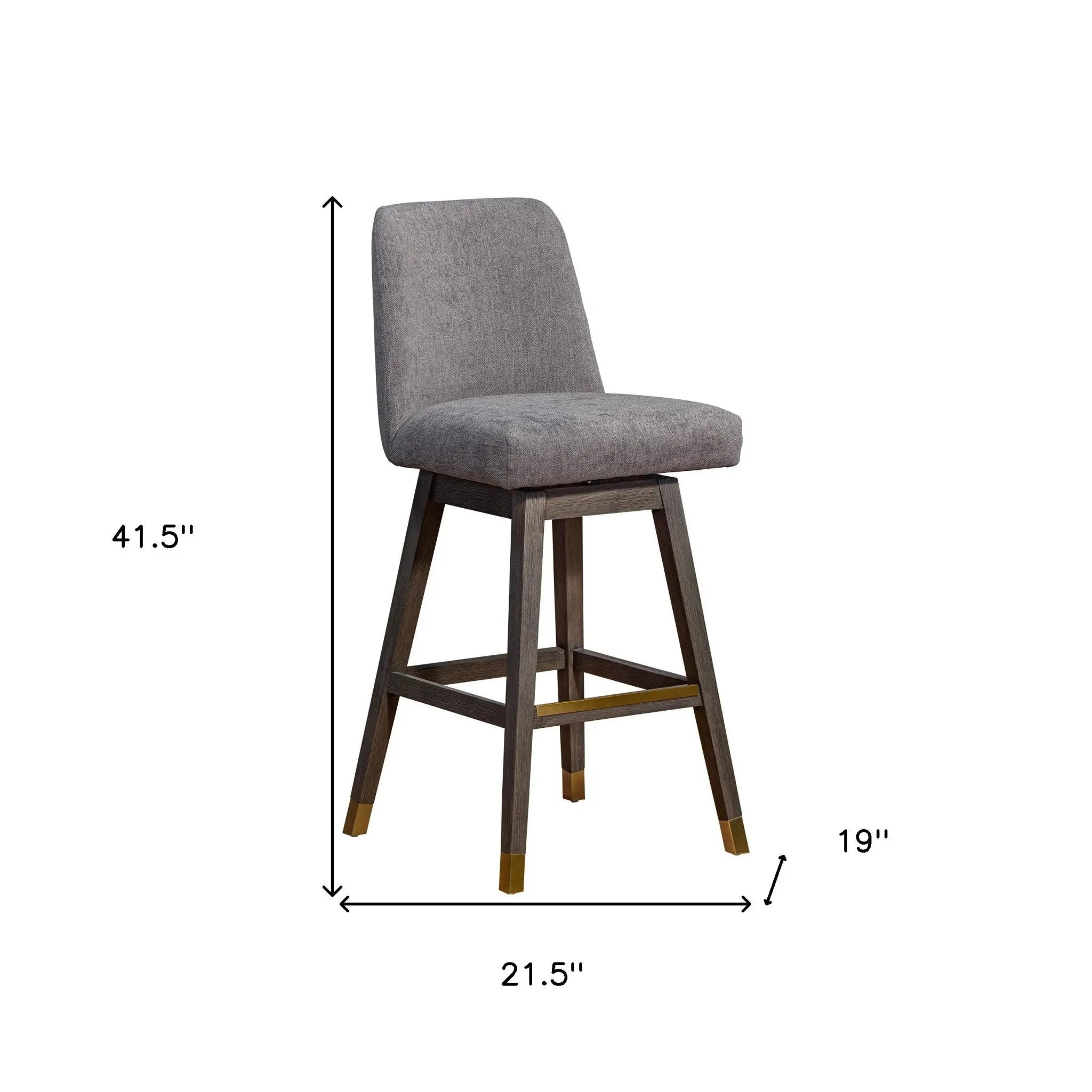 30" Gray and Brown Fabric and Solid Wood Swivel Bar Chair Homeroots Living Room